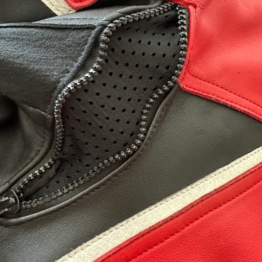 Red & Black Zigzag Lightening Strike Genuine Leather Motorcycle Jacket - Picture 10 of 12